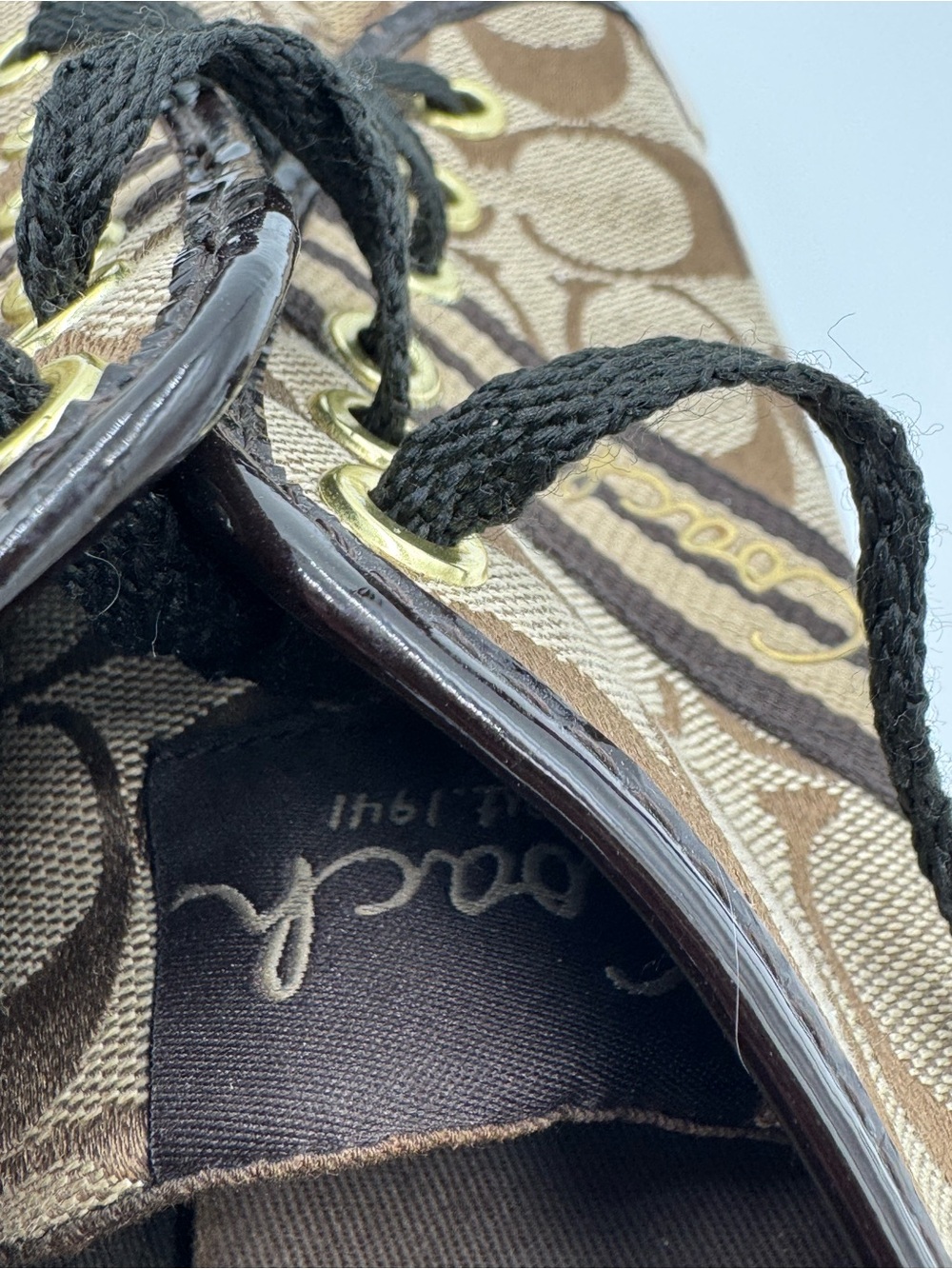 Coach Brown Signature Canvas Low-Top Sneakers with Black Trim - Picture 13 of 15